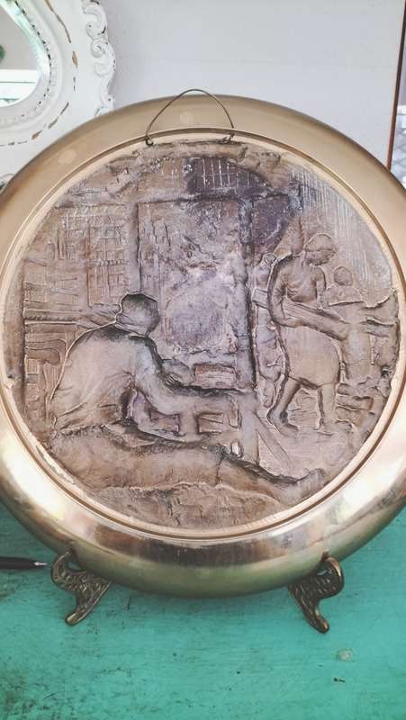 Solid Bronze Plate with Low Relief Sculpture of a Chair Maker Dutch