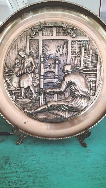Solid Bronze Plate with Low Relief Sculpture of a Chair Maker Dutch