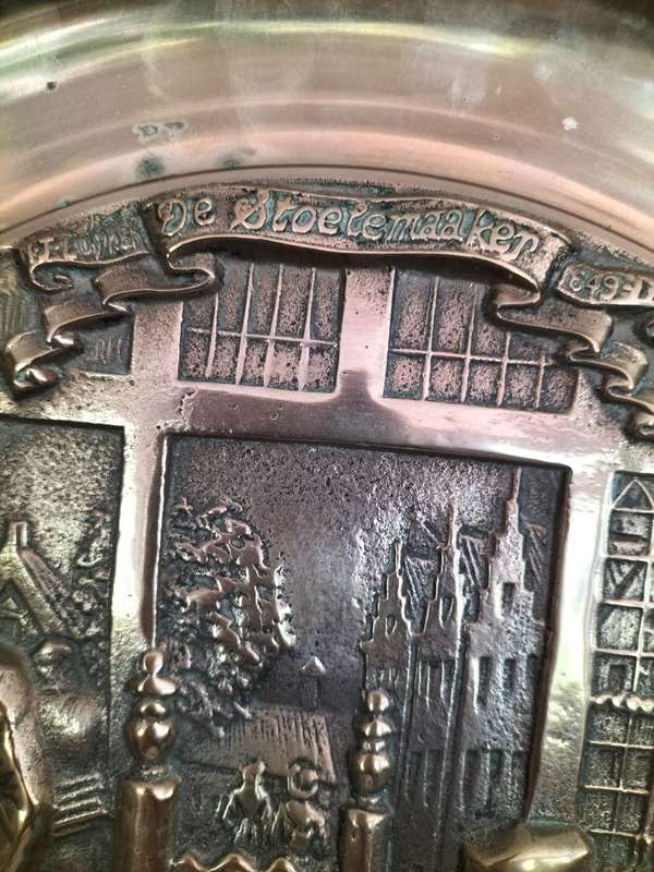Solid Bronze Plate with Low Relief Sculpture of a Chair Maker Dutch