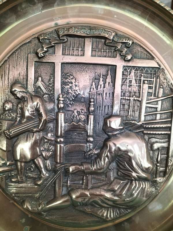 Solid Bronze Plate with Low Relief Sculpture of a Chair Maker Dutch
