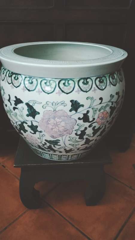 Large Chinese Jardiniere or Fish Bowl withStand