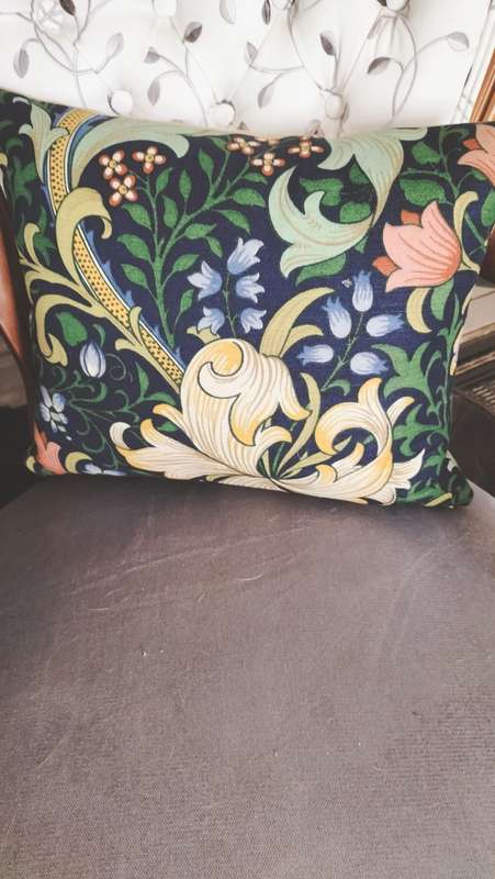 William Morris Fabric Cushion with Mustard Velvet Backing