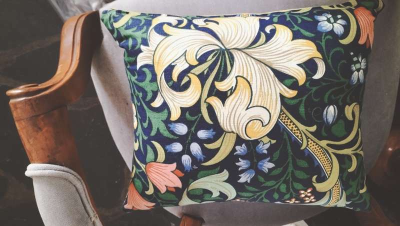 William Morris Fabric Cushion with Mustard Velvet Backing