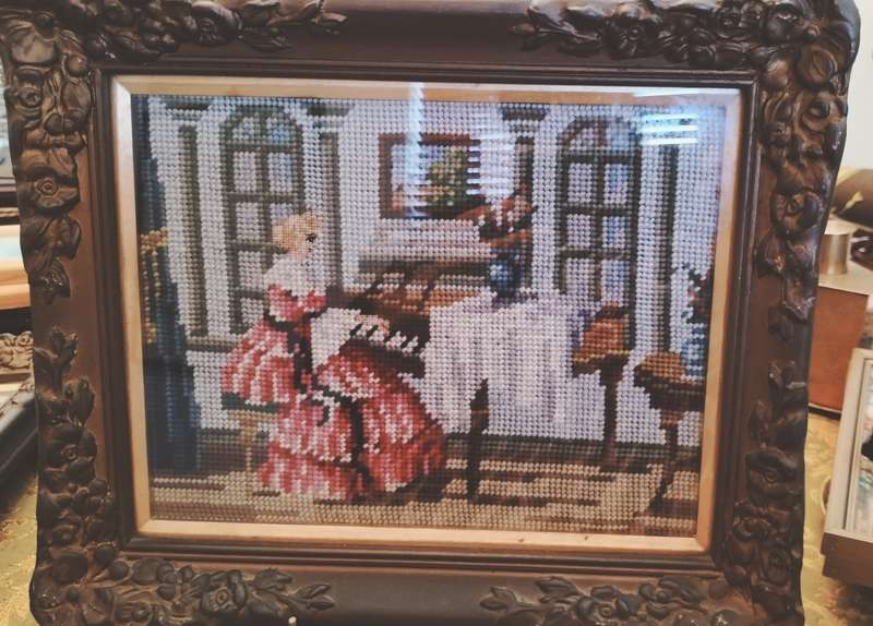 Pair of Beautifully Framed Ornate Gold Frames with Tapestries of Victorian Style Woman