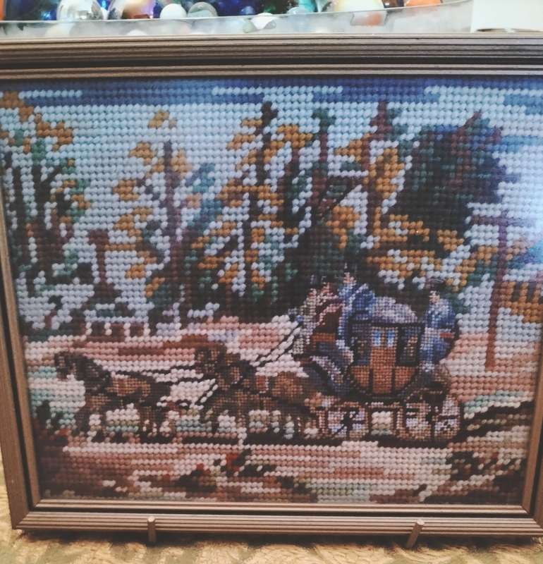 Pair of Framed Tapestries of Carriages