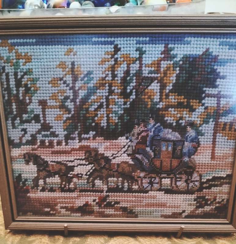 Pair of Framed Tapestries of Carriages