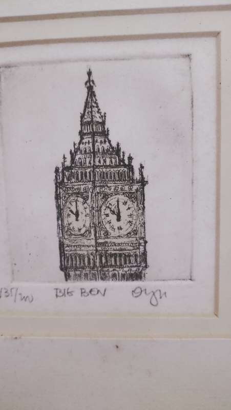 Pair of Dorothy Lloyd Griffin`s Etchings - Big Ben & London Taxi`