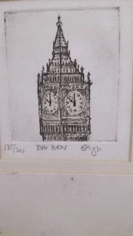 Pair of Dorothy Lloyd Griffin`s Etchings - Big Ben & London Taxi`