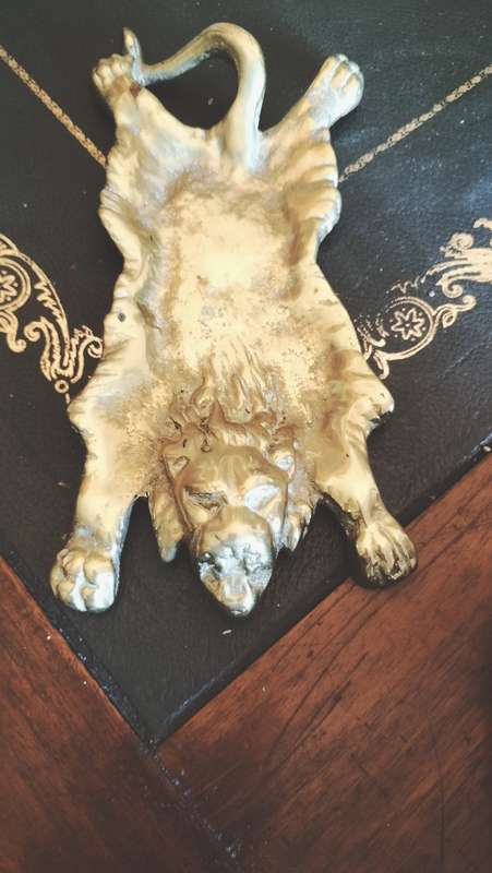 Antique Victorian Lion Skin Pin Tray in Bronze/ Brass