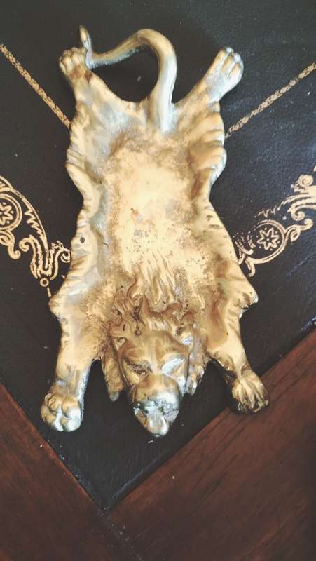 Antique Victorian Lion Skin Pin Tray in Bronze/ Brass