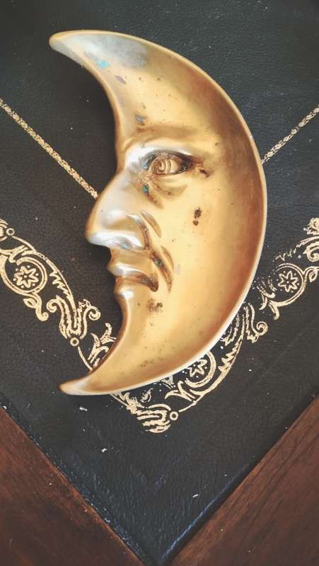 Vintage Solid Brass 1)2 Moon Pin Tray