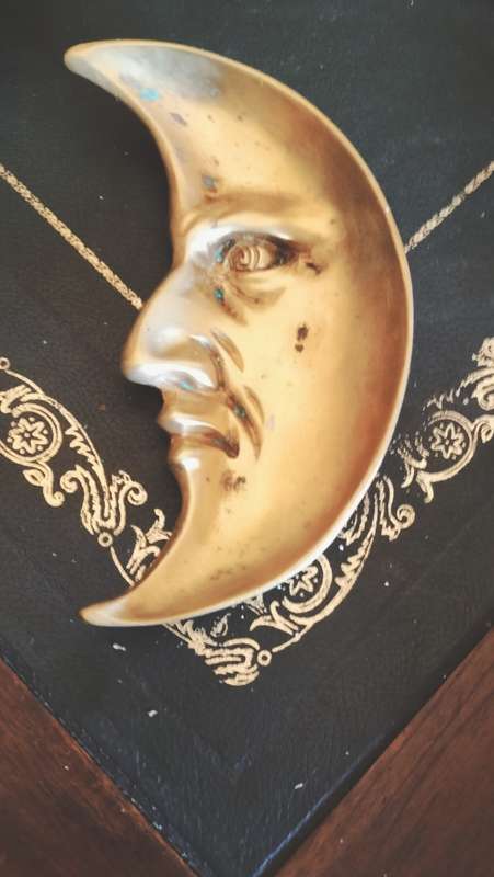 Vintage Solid Brass 1)2 Moon Pin Tray