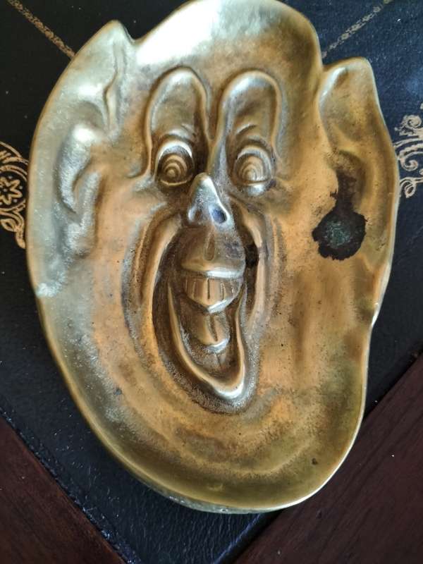 Late 19 th Century English Cast Brass Novelty Face Pin Tray Dish