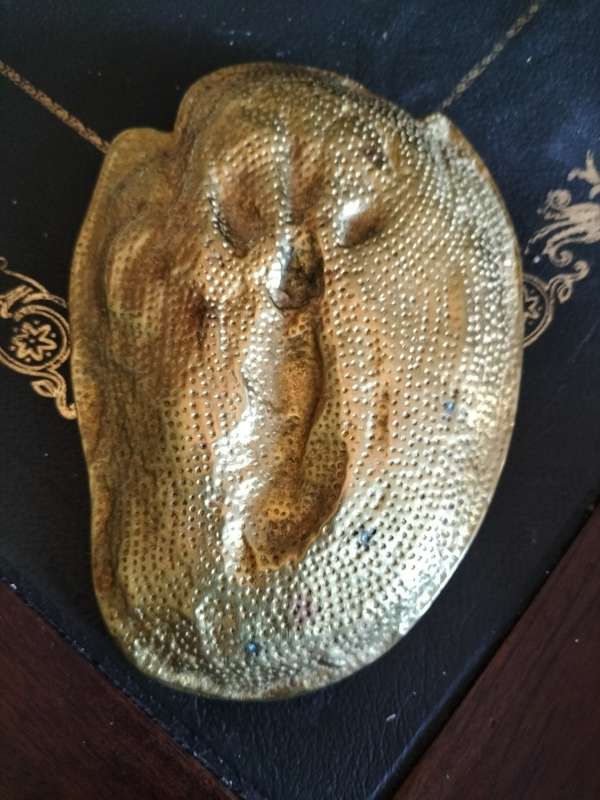 Late 19 th Century English Cast Brass Novelty Face Pin Tray Dish