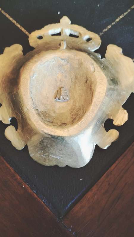 Antique Cast Brass Crest Pin Tray