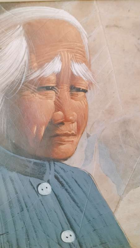 Chines Man original Acrylic Painting on Tobacco Leaf