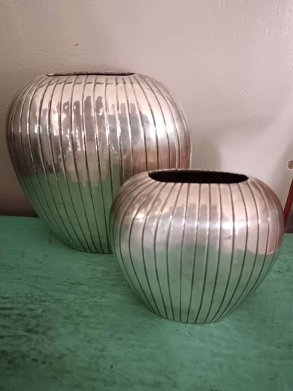 Pair of Silver Plated Ribbed Vases