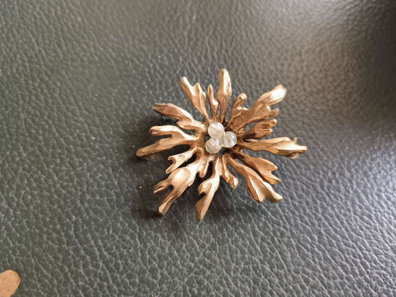 Gold Plated Vintage Brooch with Beads