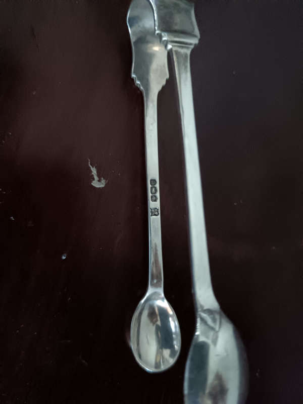 Sheffield Silver Sugar Spoon & Sugar Tongs
