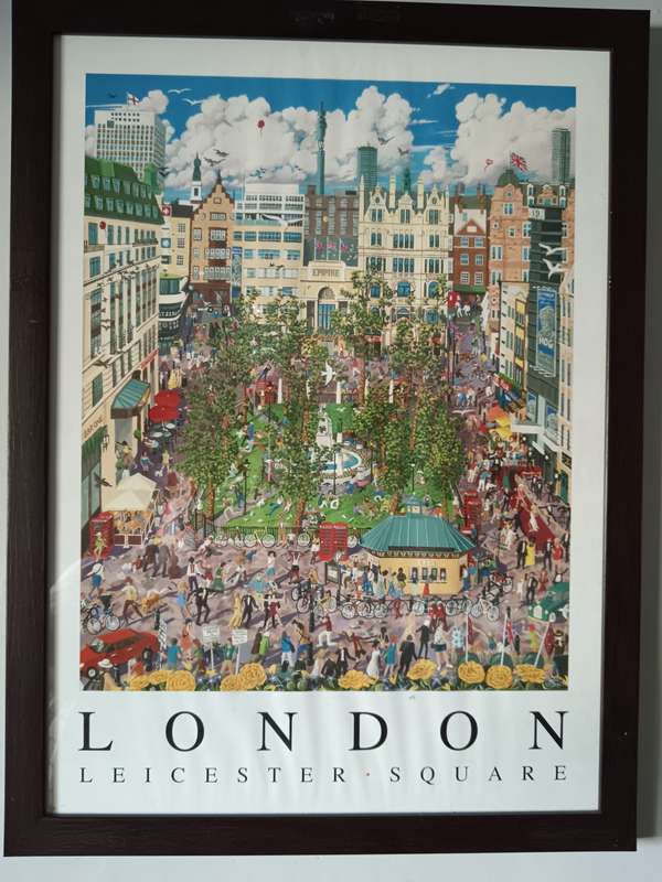 Framed London Leichester Square Lithograph by Christopher Rogers