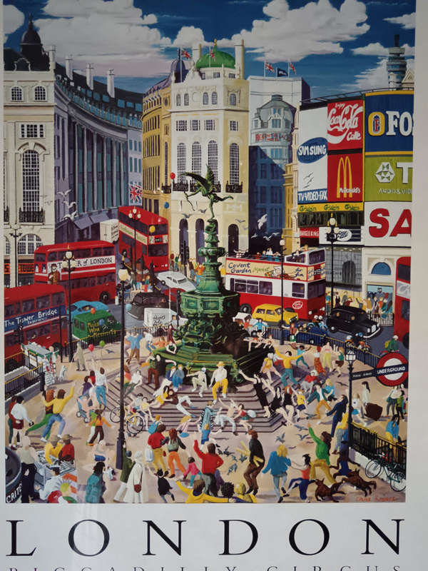 Framed London Piccadily Circus Lithograph by Christopher Rogers