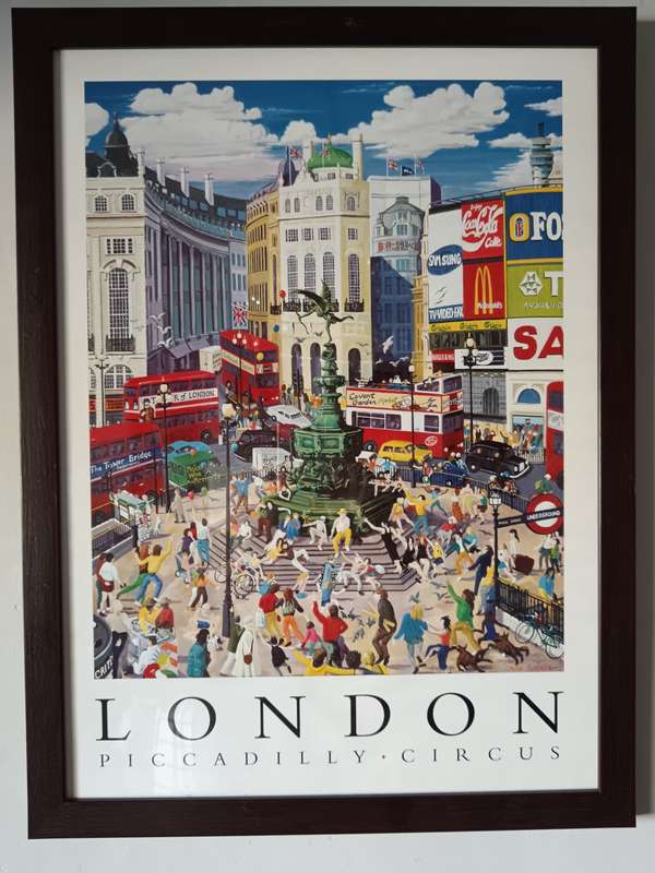 Framed London Piccadily Circus Lithograph by Christopher Rogers