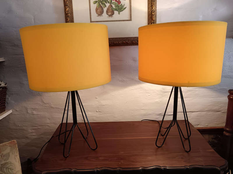 Pair of Modern Black Steel Lamps with Yellow Shades