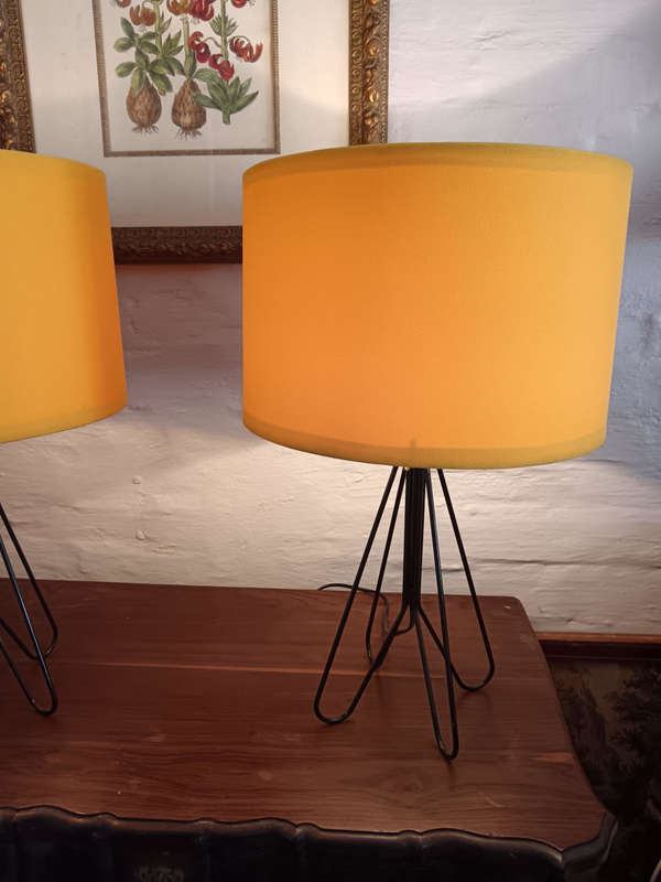 Pair of Modern Black Steel Lamps with Yellow Shades