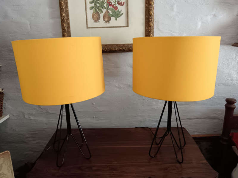 Pair of Modern Black Steel Lamps with Yellow Shades