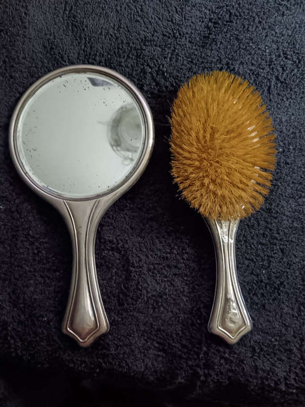 Sheffield Silver Hand Mirror & Brush Set