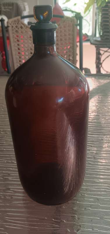 Large Brown Glass Apothecary Bottle C1900 With Glass Stopper