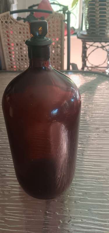 Large Brown Glass Apothecary Bottle C1900 With Glass Stopper