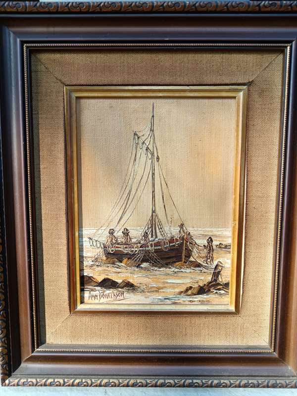 Framed Painting of Fishing Trawler by SA Artist Ann Donaldson