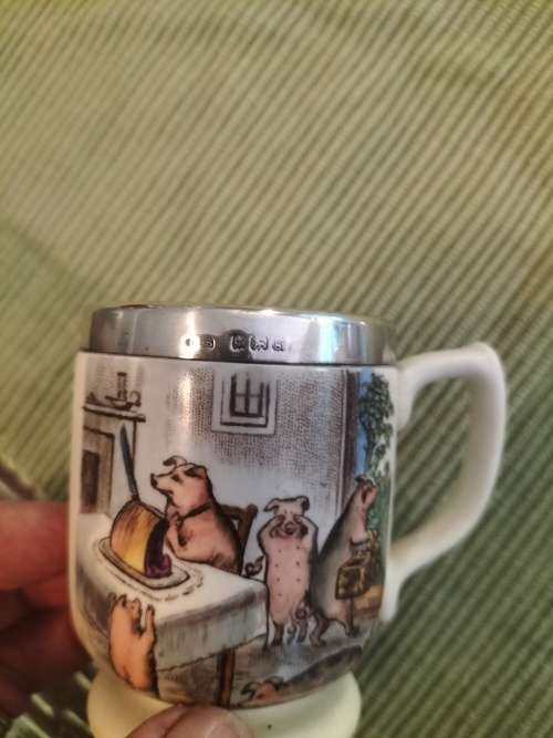 Antique Child`s Cup with Silver Rim ` This little Piggy`