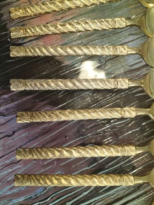 Gold Set of 8 Teaspoons with Rope Handles made in Japan