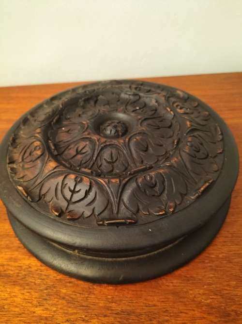 Round Vintage Carved Wooden Box