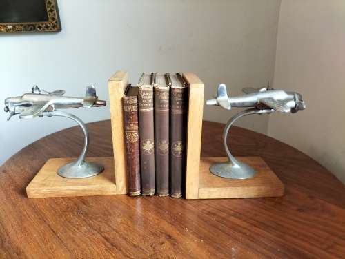 Set of Pewter Airplane Bookends