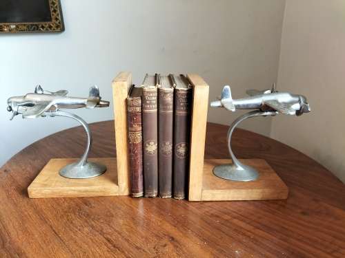 Set of Pewter Airplane Bookends