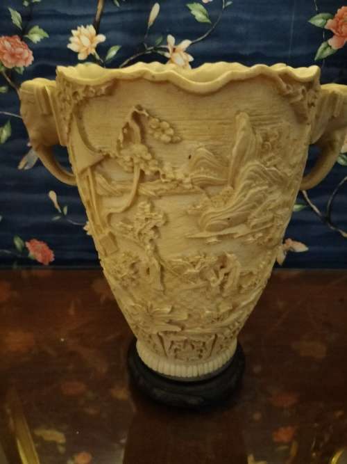 Vintage Carved Chinese/ Japanese Elephant Vase