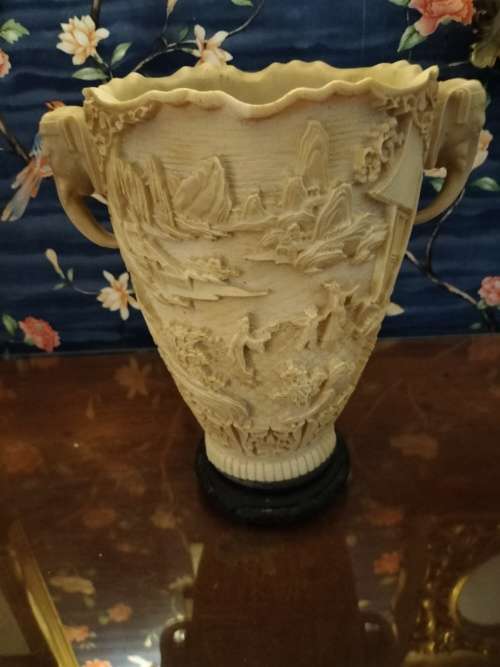 Vintage Carved Chinese/ Japanese Elephant Vase