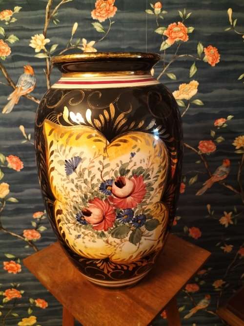 Large Floral Hand-printed Vase by Hubert Bequest Belguim