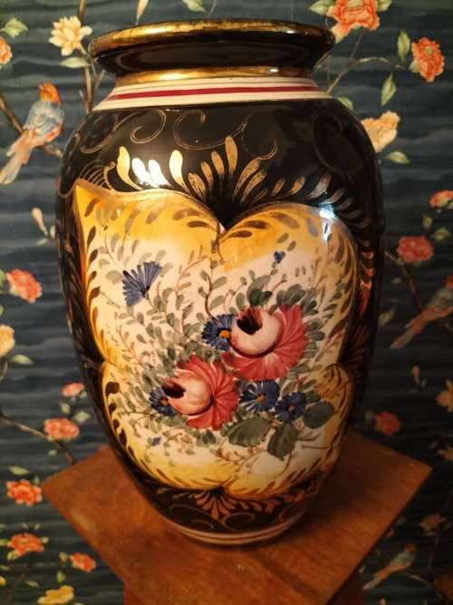 Large Floral Hand-printed Vase by Hubert Bequest Belguim