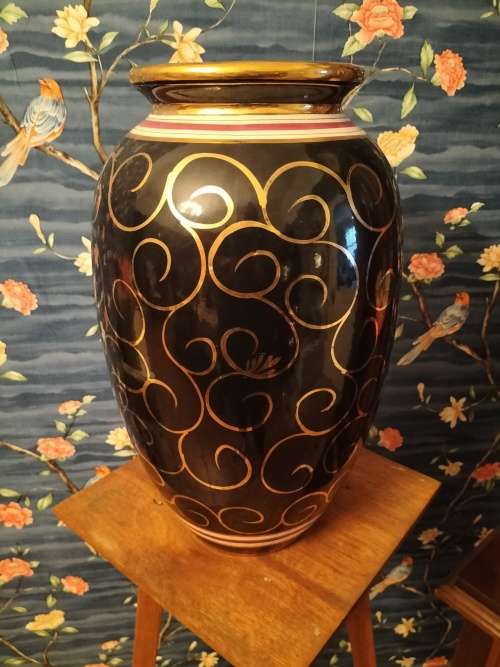 Large Floral Hand-printed Vase by Hubert Bequest Belguim