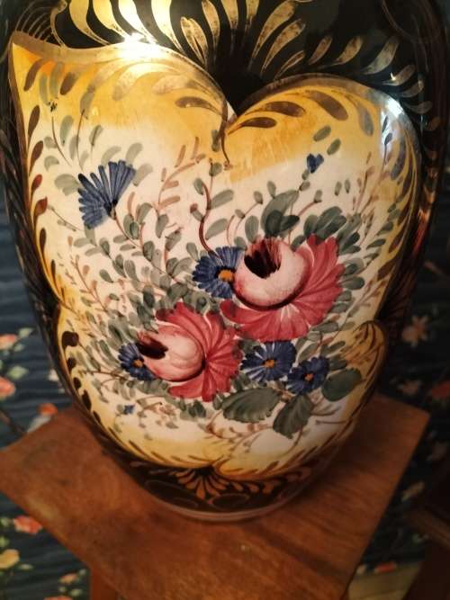 Large Floral Hand-printed Vase by Hubert Bequest Belguim