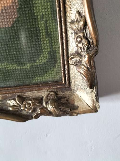 Framed Tapestry of Girl playing an Instrument.