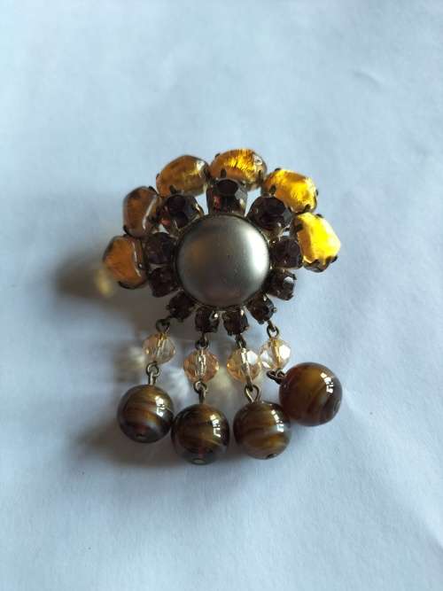 Vintage Brooch with Stones and Hanging Beads