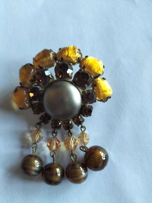 Vintage Brooch with Stones and Hanging Beads