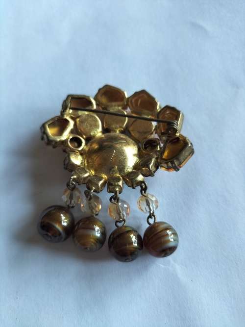 Vintage Brooch with Stones and Hanging Beads