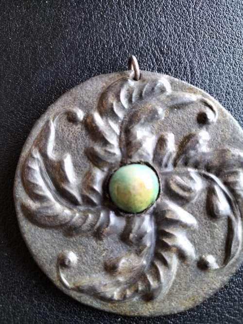 Art Deco Pewter Pendant With Turquoise Stone