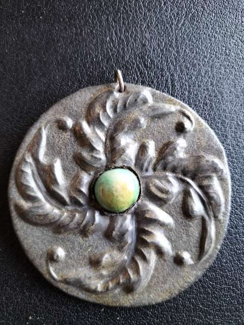 Art Deco Pewter Pendant With Turquoise Stone